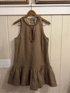NWT Anthropologie Brown Beaded Keyhole Ruffle Dress, Size Small